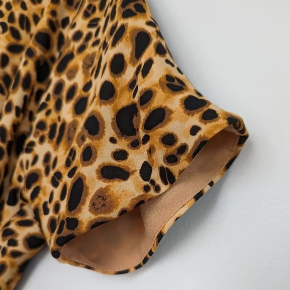 Babaton Wallace Cheetah Print Short Sleeve Lined Mini Wrap Dress Amber Blk- sz S - Picture 5 of 11